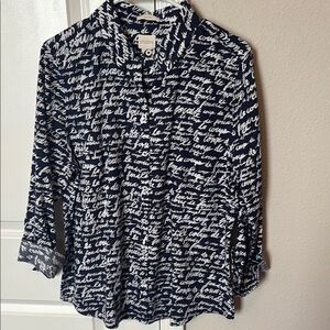 Chco’s size 2 Navy and White Script Print Women's Top
